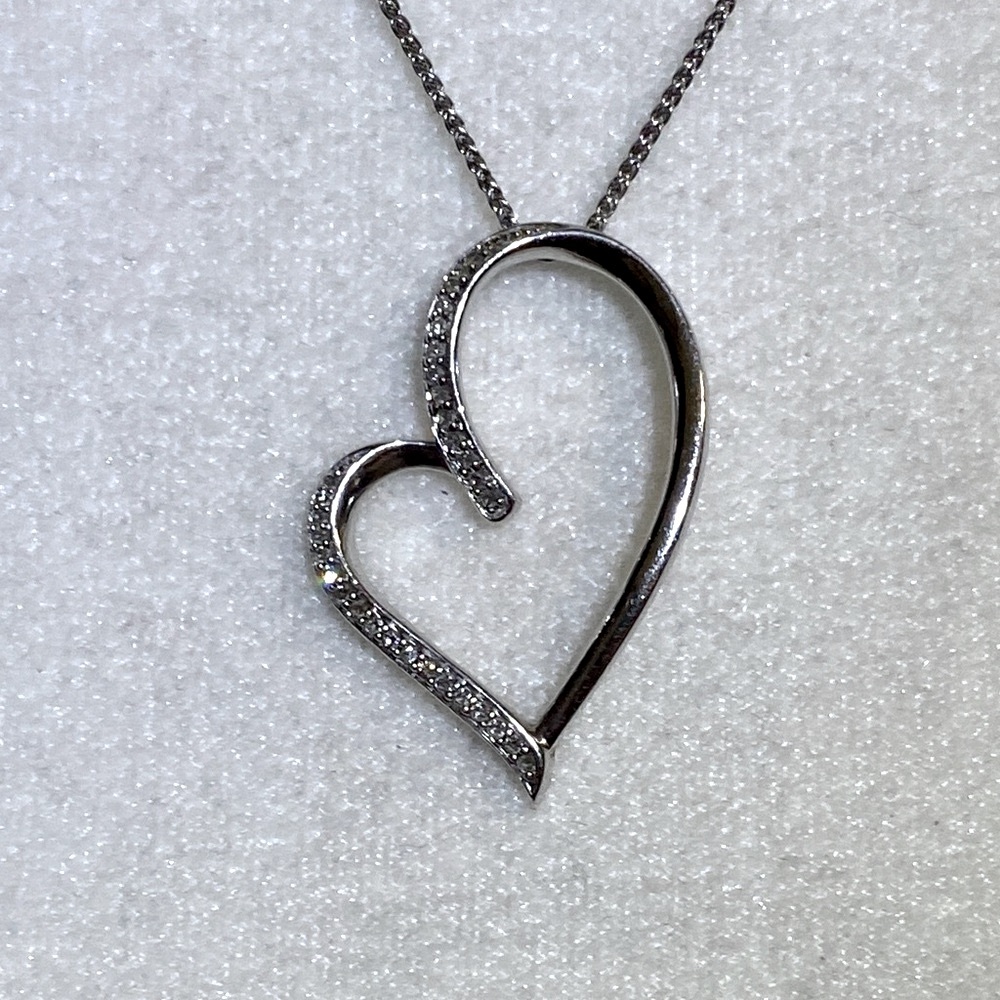 1/5 Carat Genuine Diamond Asymmetric Open Heart 925 Sterling Silver Necklace 18"